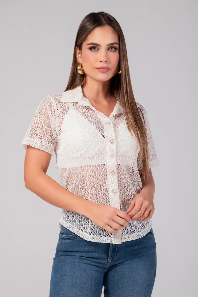 Blusa Manga Corta Tejido en Transparencia Marca Trucco´s - Image 5