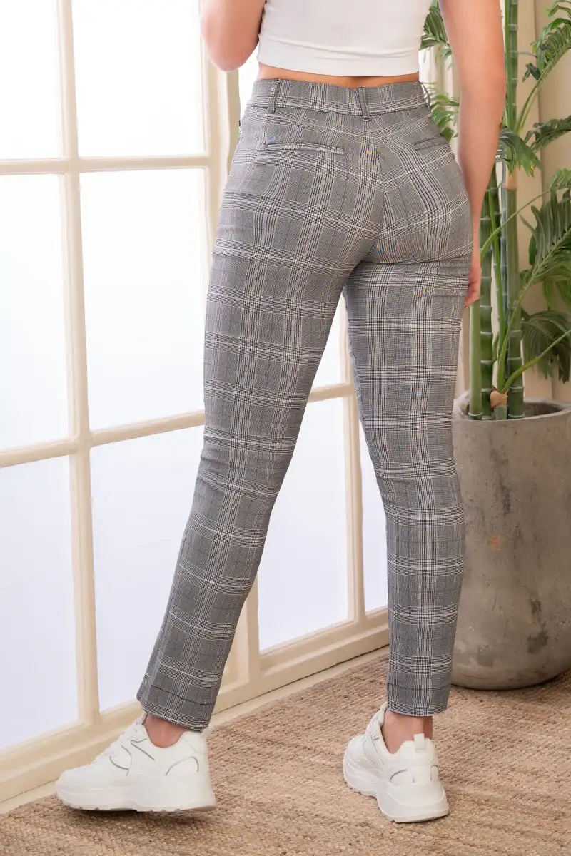 Pantalón Clásico Skinny Tiro Alto Tela en Cuadrículas Marca Trucco´s - Image 3