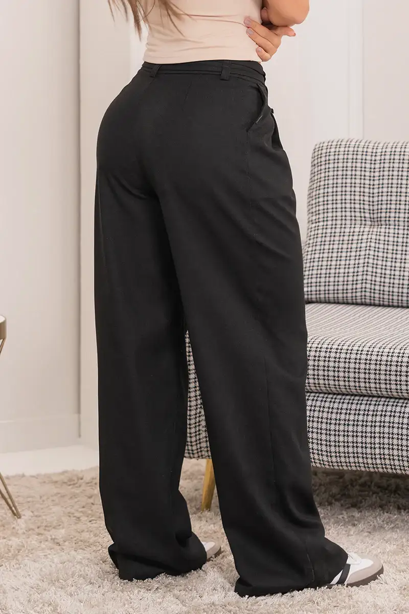Pantalón Wide Leg Tiro Alto Drapeado Pretina de Doble Pasador Marca Trucco´s - Image 4