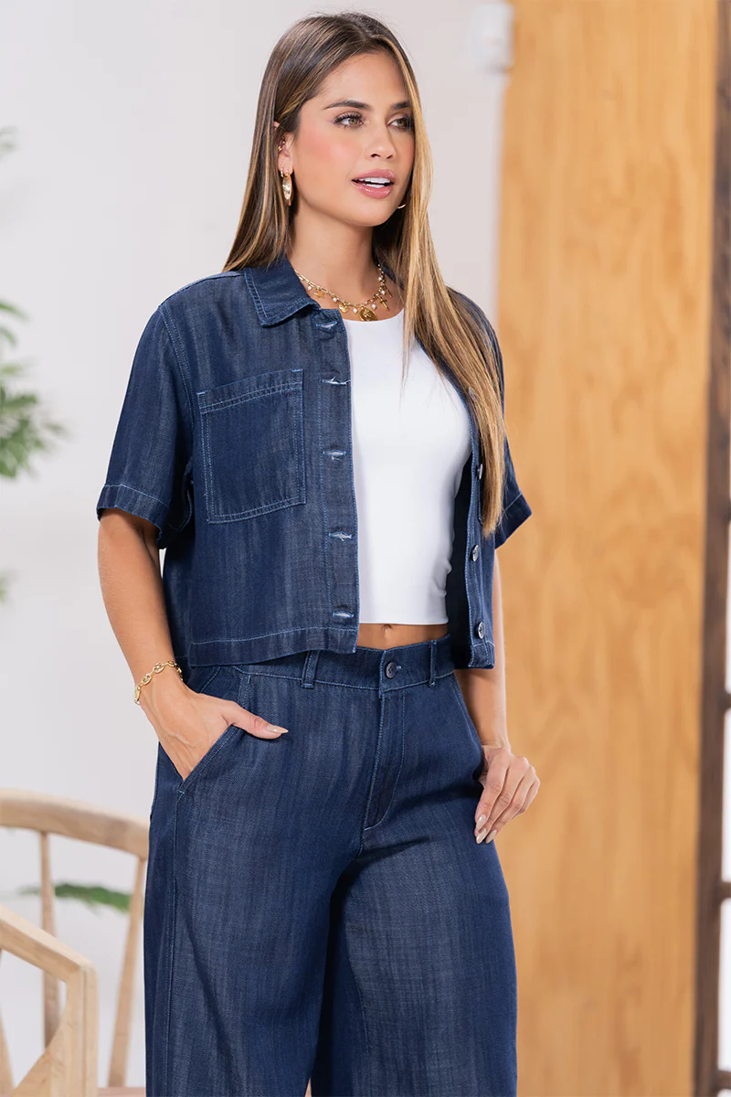 Set 2 Piezas en Tencel Pantalón Wide Leg Camisa Manga Corta Marca Trucco´s - Image 5