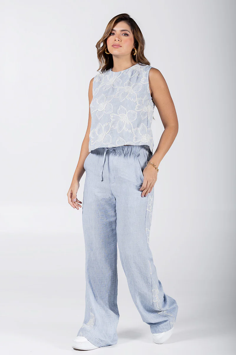 Set Pantalón 2 Piezas Sofisticado Cintura Alta Marca Trucco´s