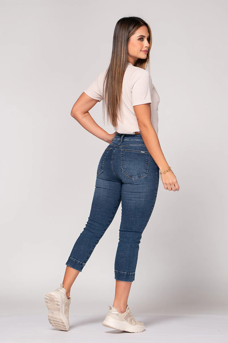 Jean Tipo Capri Skinny Tiro Alto Azul Oscuro Marca Trucco´s - Image 7