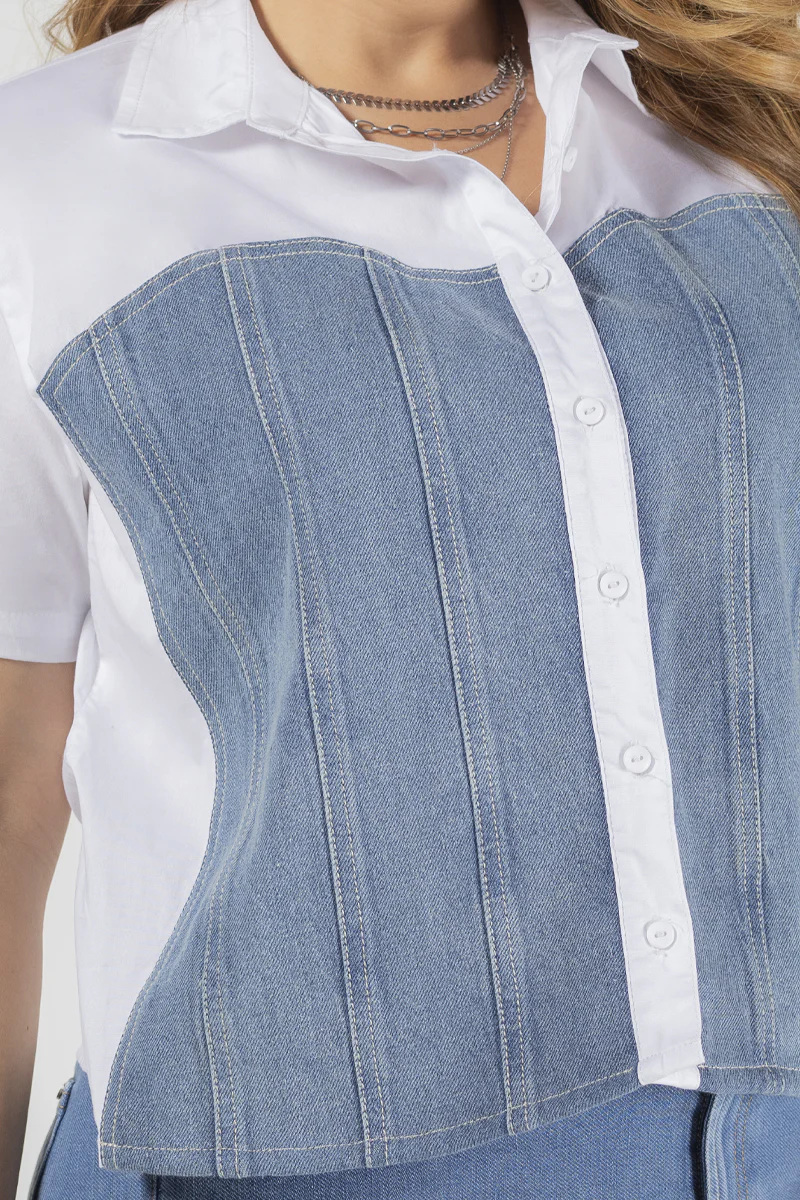 Camisa Manga Corta con Cortes en Denim Marca Trucco´s Plus Size - Image 6