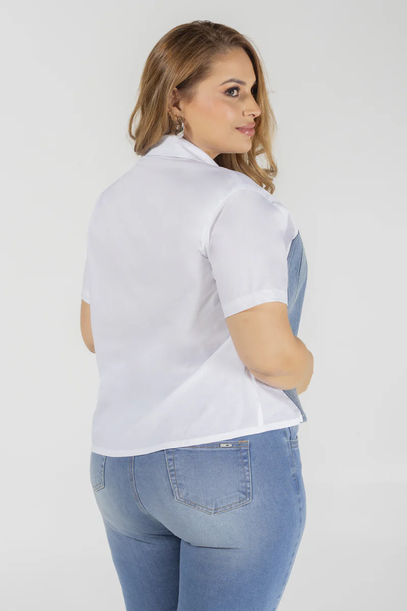 Camisa Manga Corta con Cortes en Denim Marca Trucco´s Plus Size - Image 8