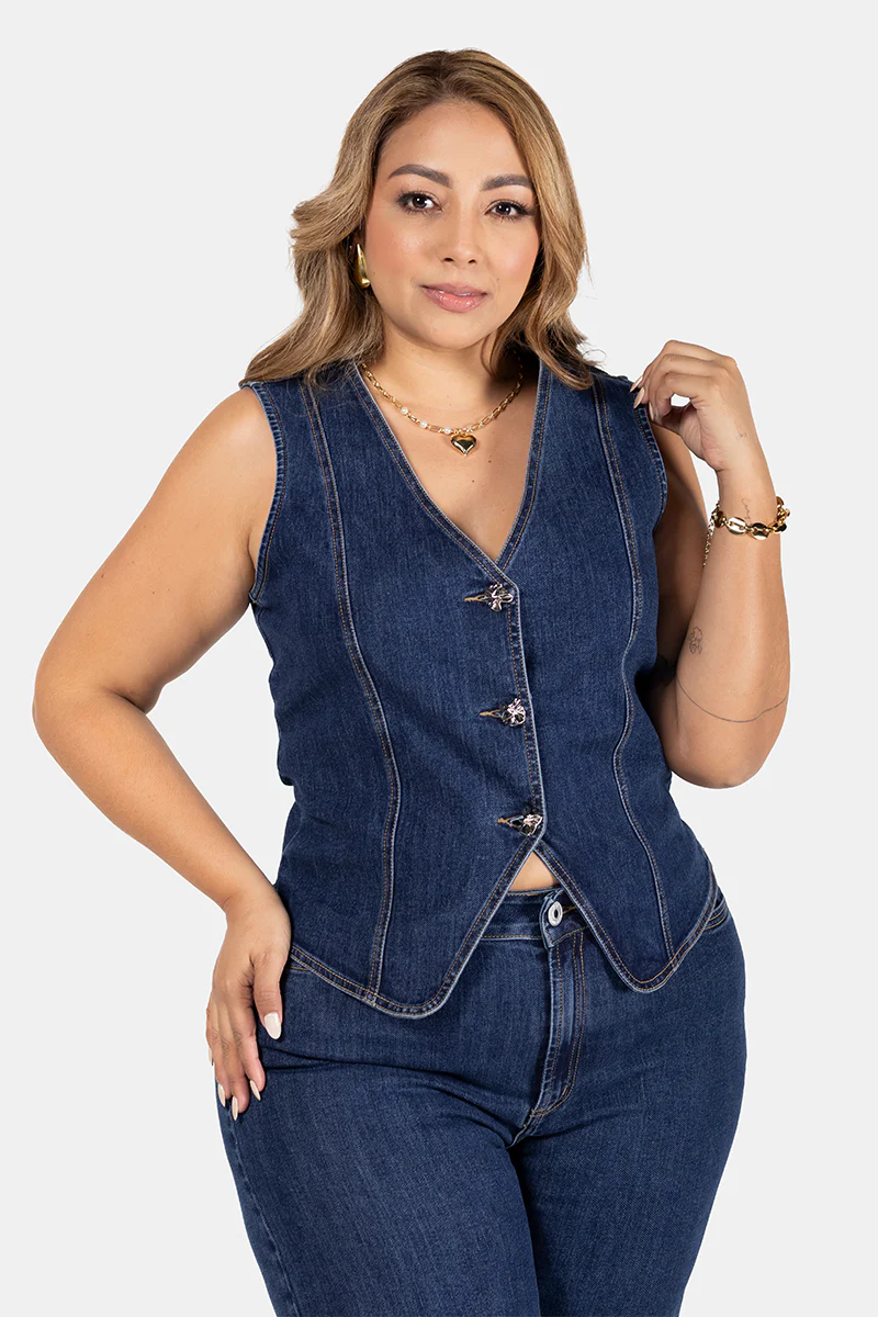 Chaleco Corto Color Azul Oscuro Marca Trucco's Plus Size