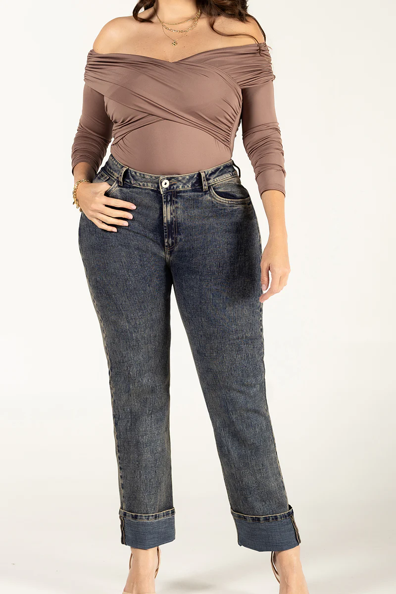 Jean Bota Recta Tiro Alto Denim Clásico Marca Trucco´s Plus Size