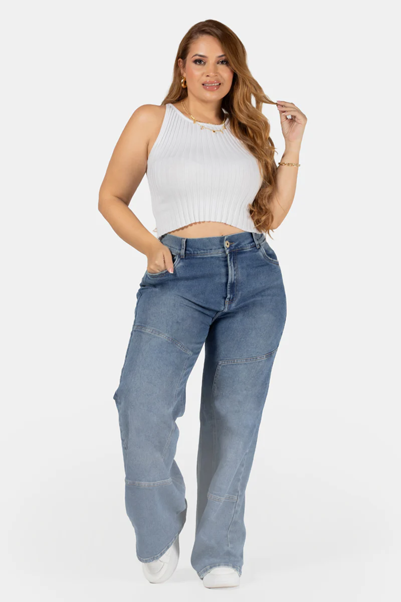 Jean Wide Leg Azul Medio Marca Trucco´s Plus Size