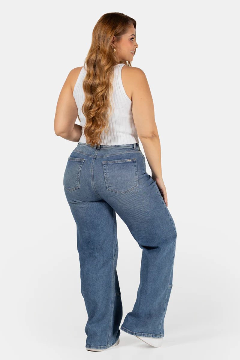 Jean Wide Leg Azul Medio Marca Trucco´s Plus Size - Image 5