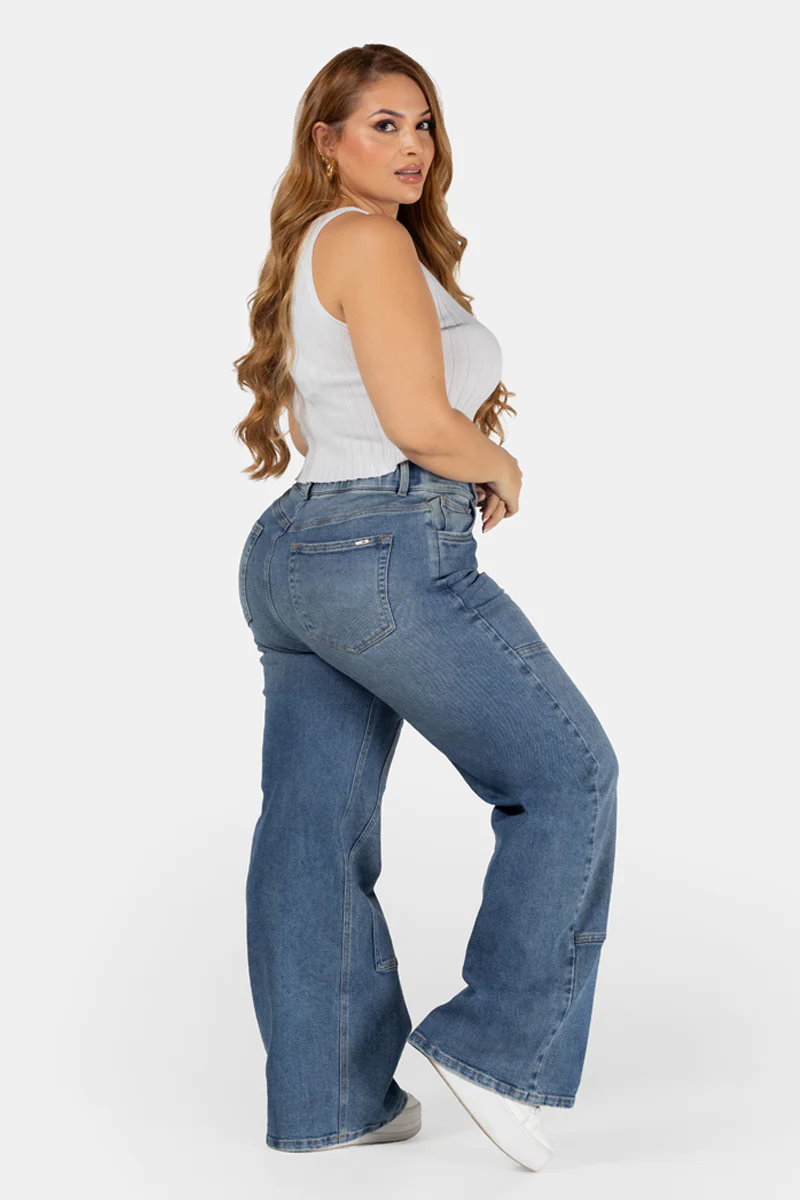 Jean Wide Leg Azul Medio Marca Trucco´s Plus Size - Image 6