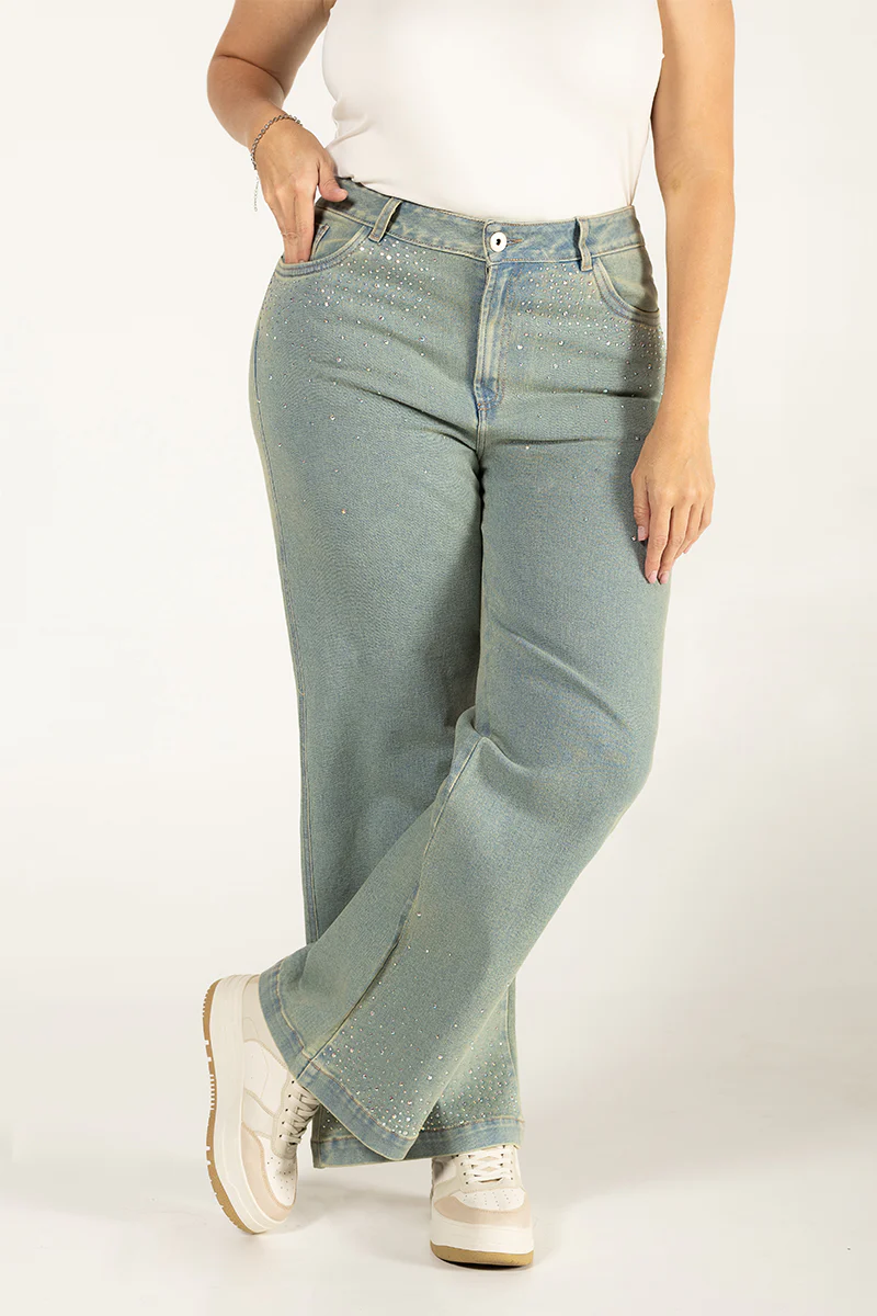 Jean Wide Leg Tiro Alto Corte Amplio Denim Stretch Marca Trucco´s Plus Size