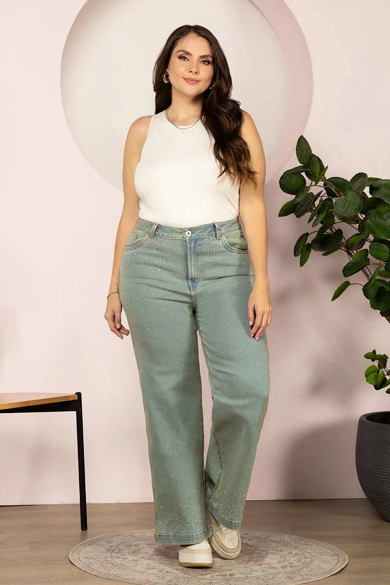 Jean Wide Leg Tiro Alto Corte Amplio Denim Stretch Marca Trucco´s Plus Size - Image 2