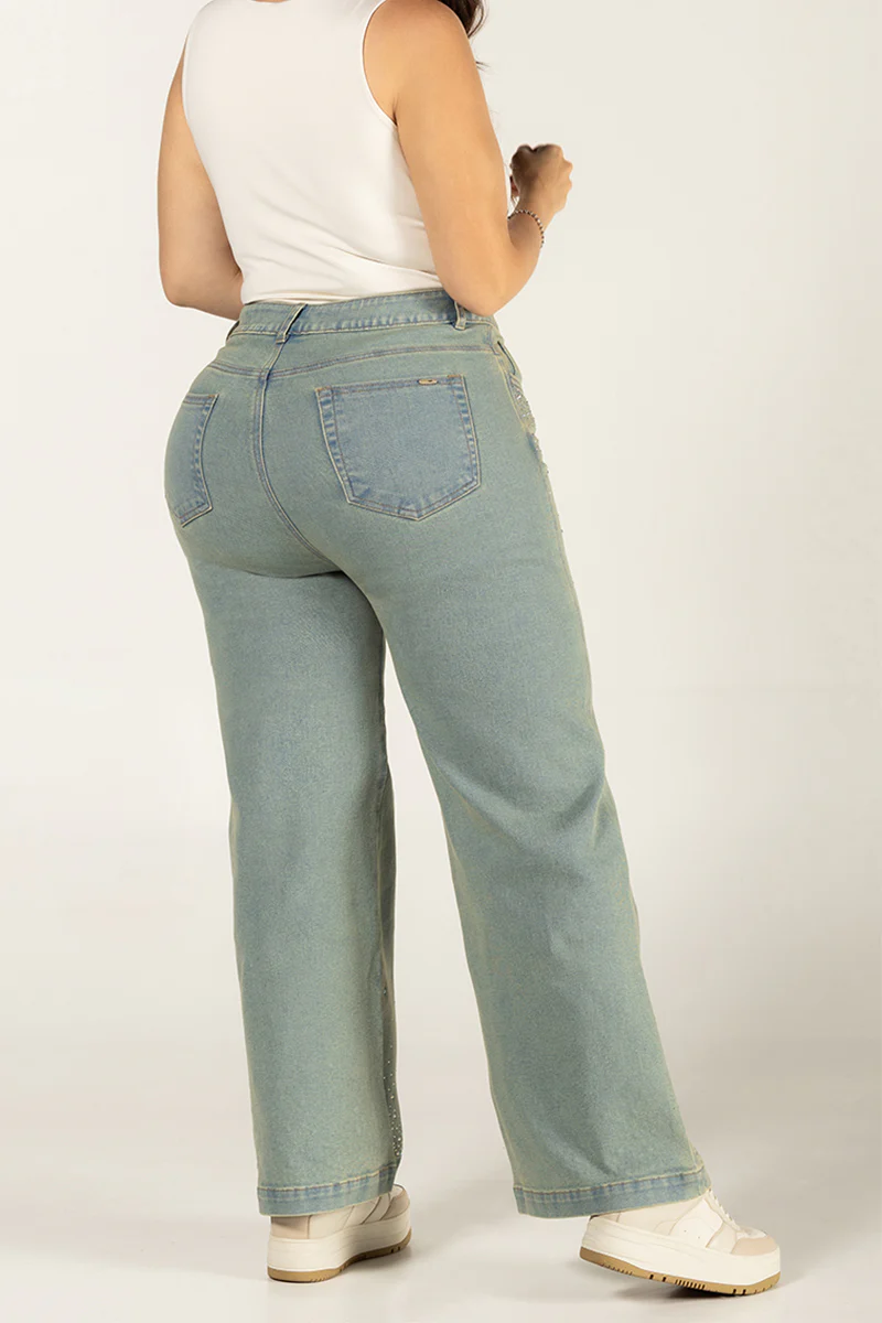 Jean Wide Leg Tiro Alto Corte Amplio Denim Stretch Marca Trucco´s Plus Size - Image 4