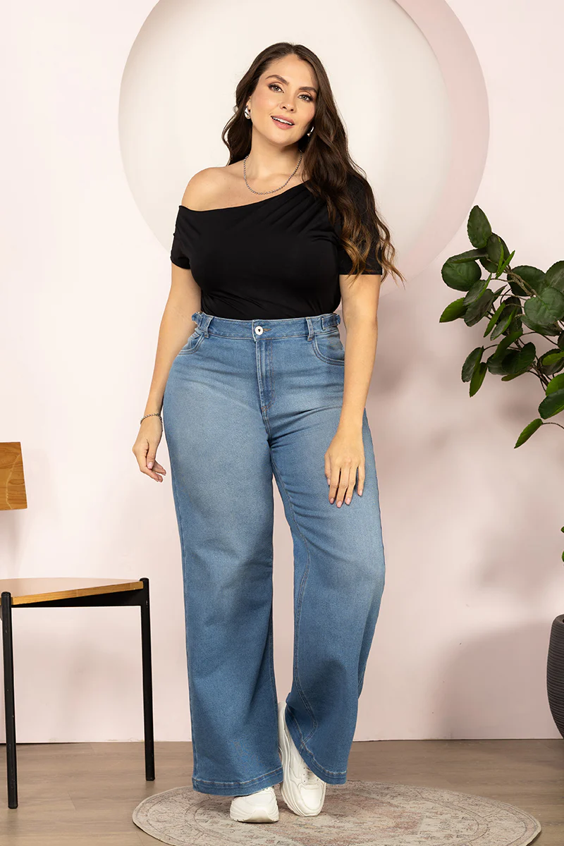 Jean Wide Leg Denim Tiro Alto Corte Fluido y Moderno Marca Trucco´s Plus size - Image 2