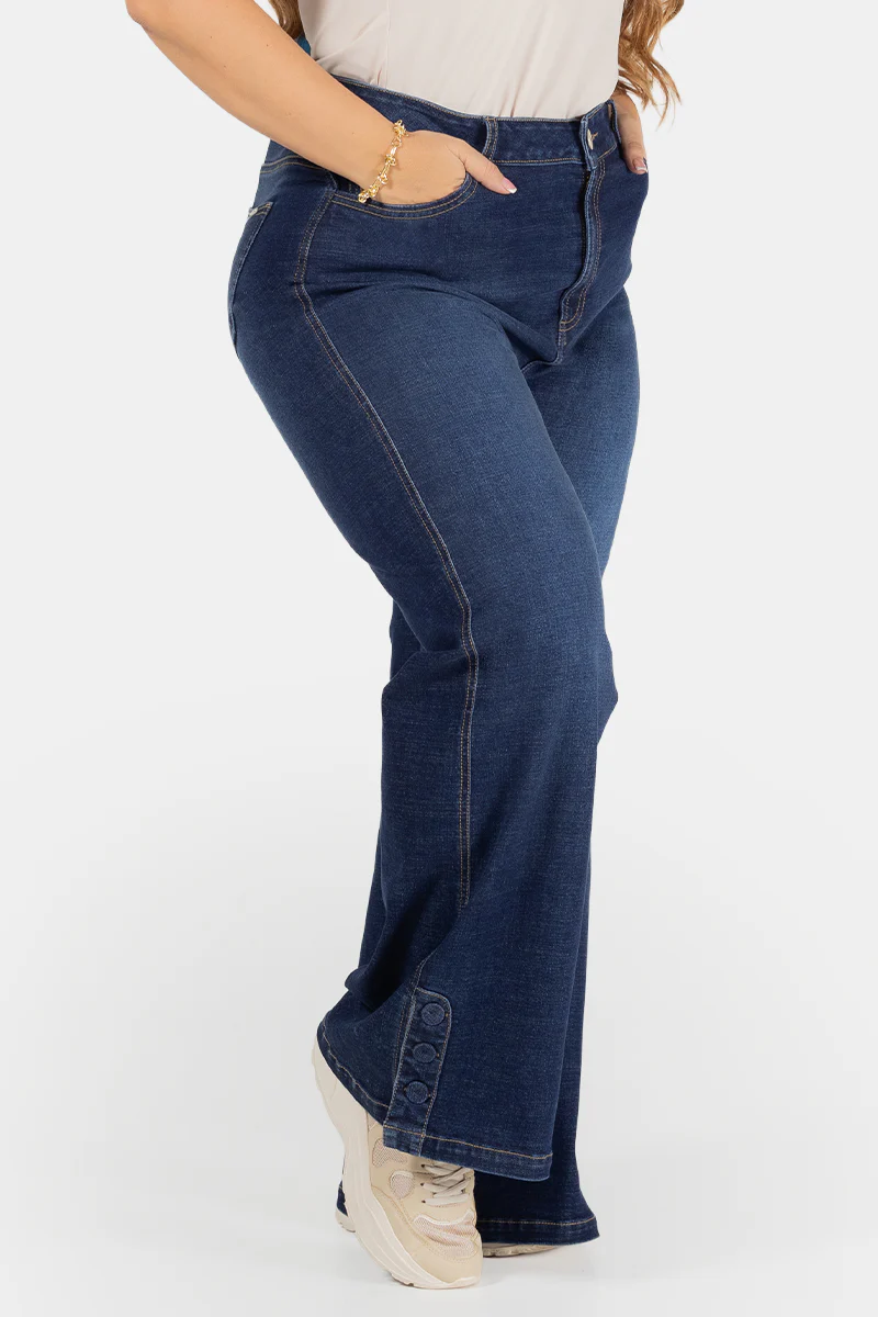 Jean Wide Leg Azul Oscuro con Detalles en Bota Marca Trucco´s Plus Size - Image 7