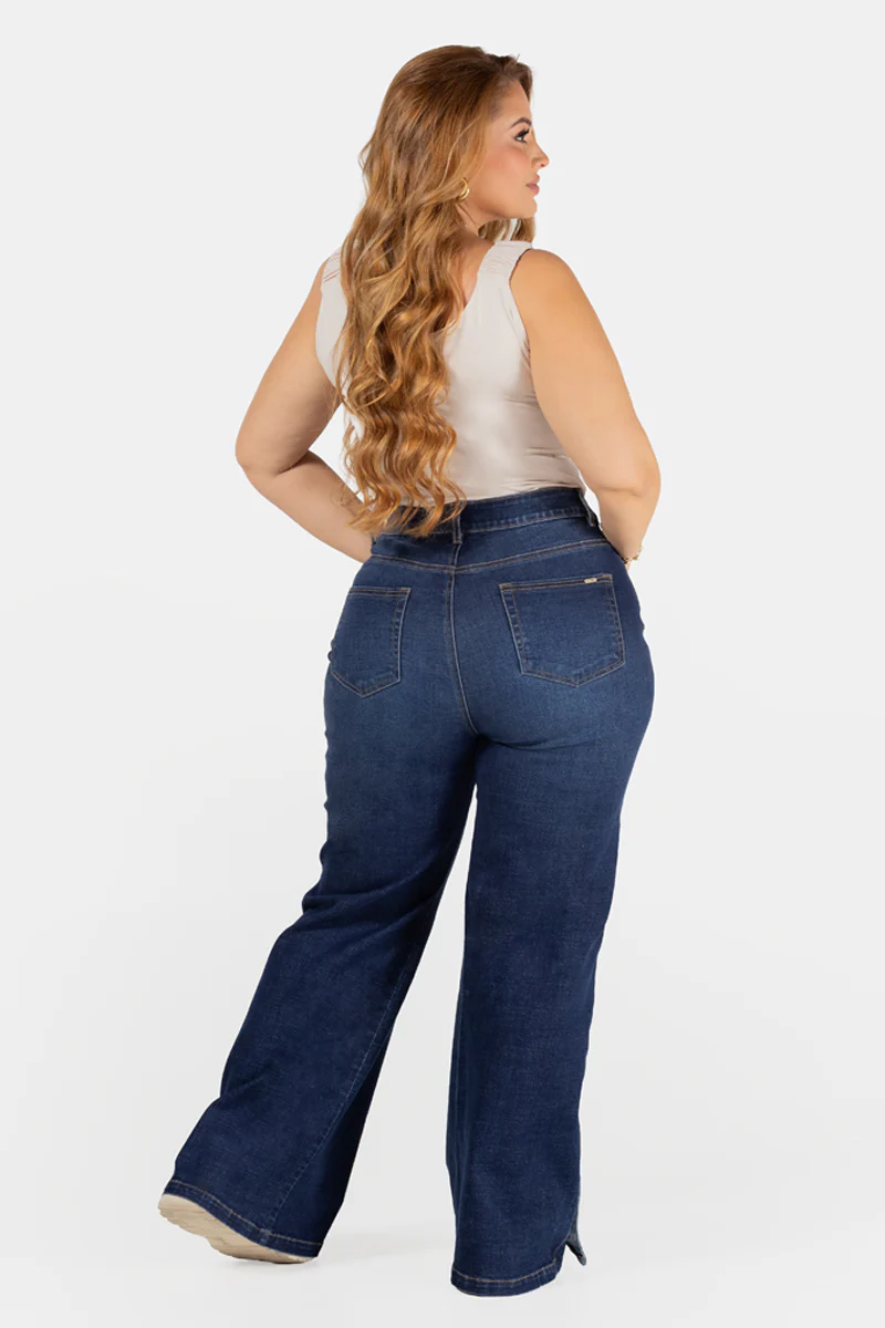 Jean Wide Leg Azul Oscuro con Detalles en Bota Marca Trucco´s Plus Size - Image 9