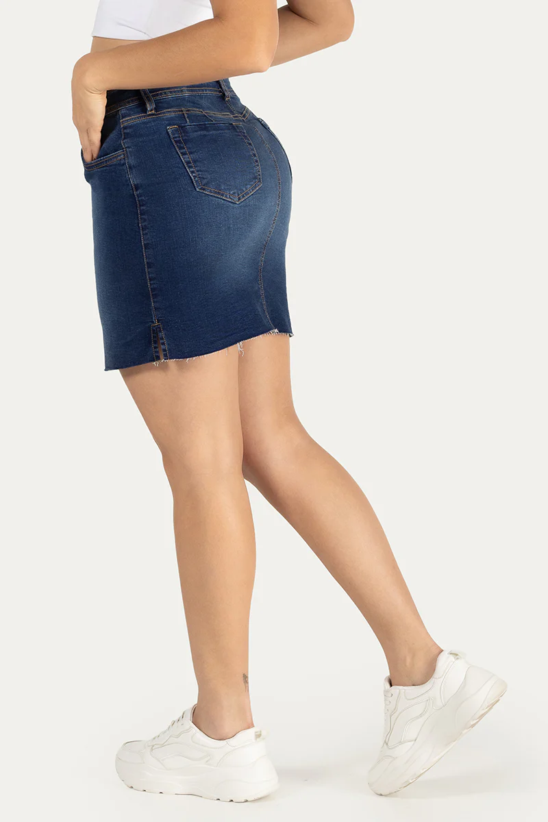 Falda Corta De Tiro Alto En Denim Con Cierre Lateral Marca Trucco´s - Image 6