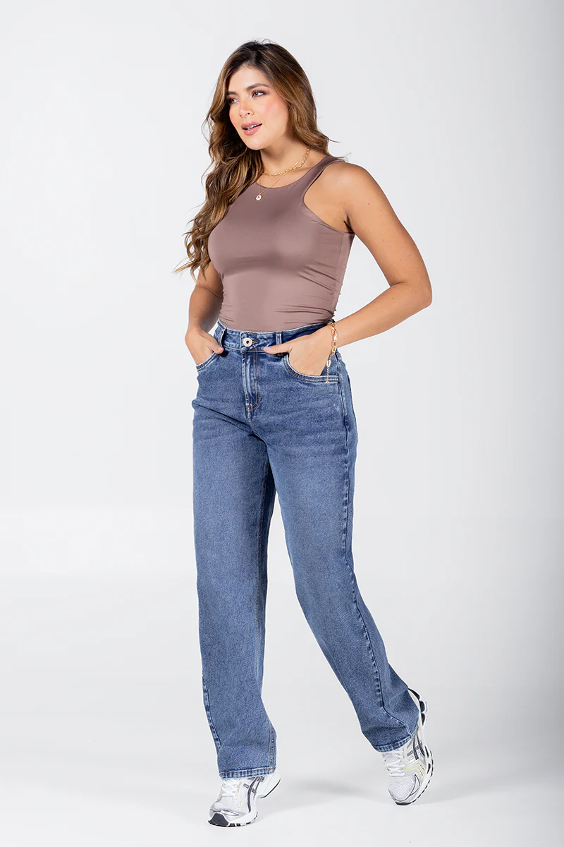 Jean Boyfriend Mujer Cintura Alta Azul Medio Relax Fit Marca Trucco´s - Image 7