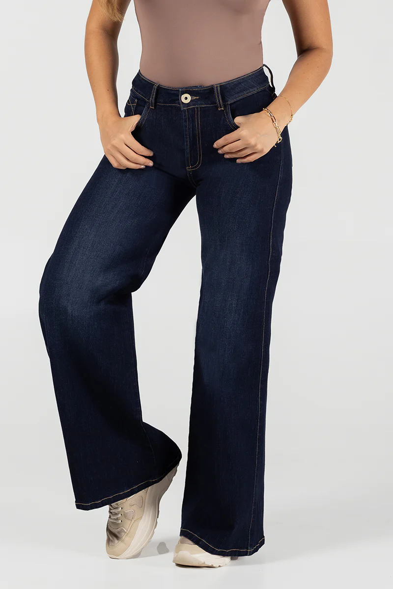 Jean Palazzo Mujer Cintura Alta Corte Fluido Estilo Chic Marca Trucco´s