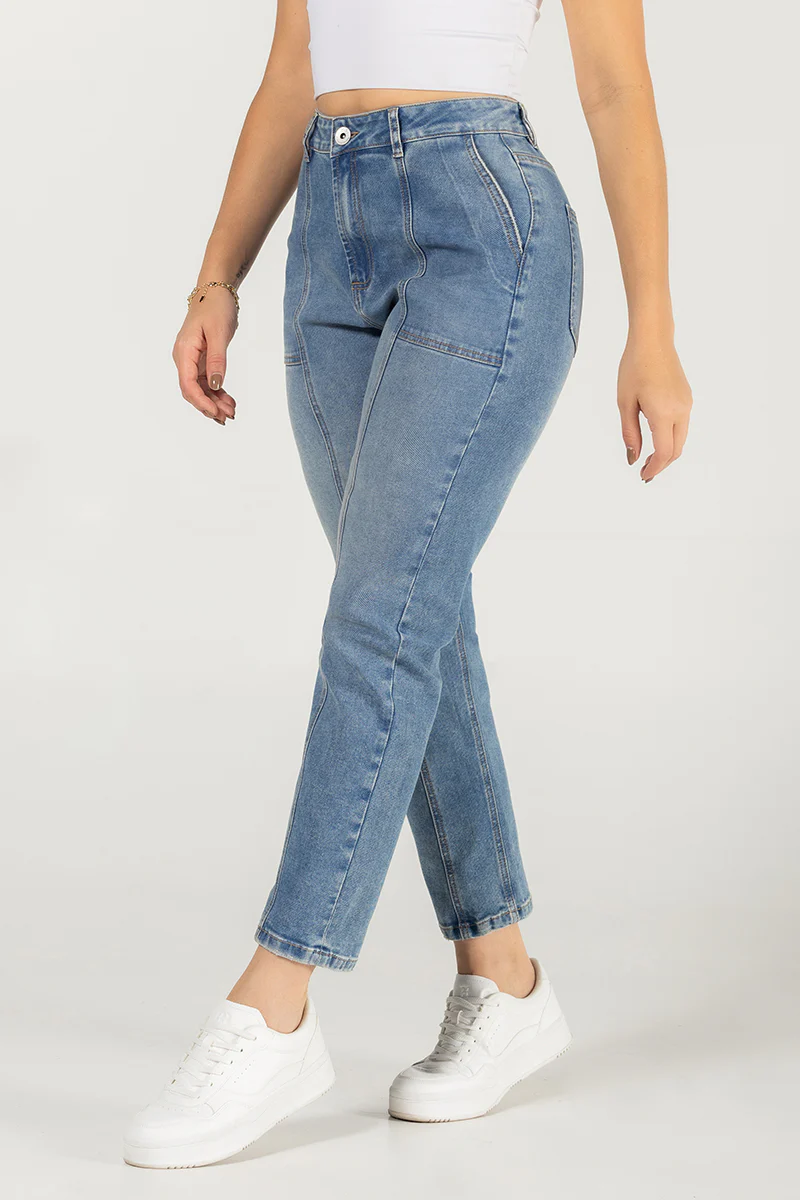Jean Mom Fit Tiro Alto Denim Azul Medio Marca Trucco´s - Image 2