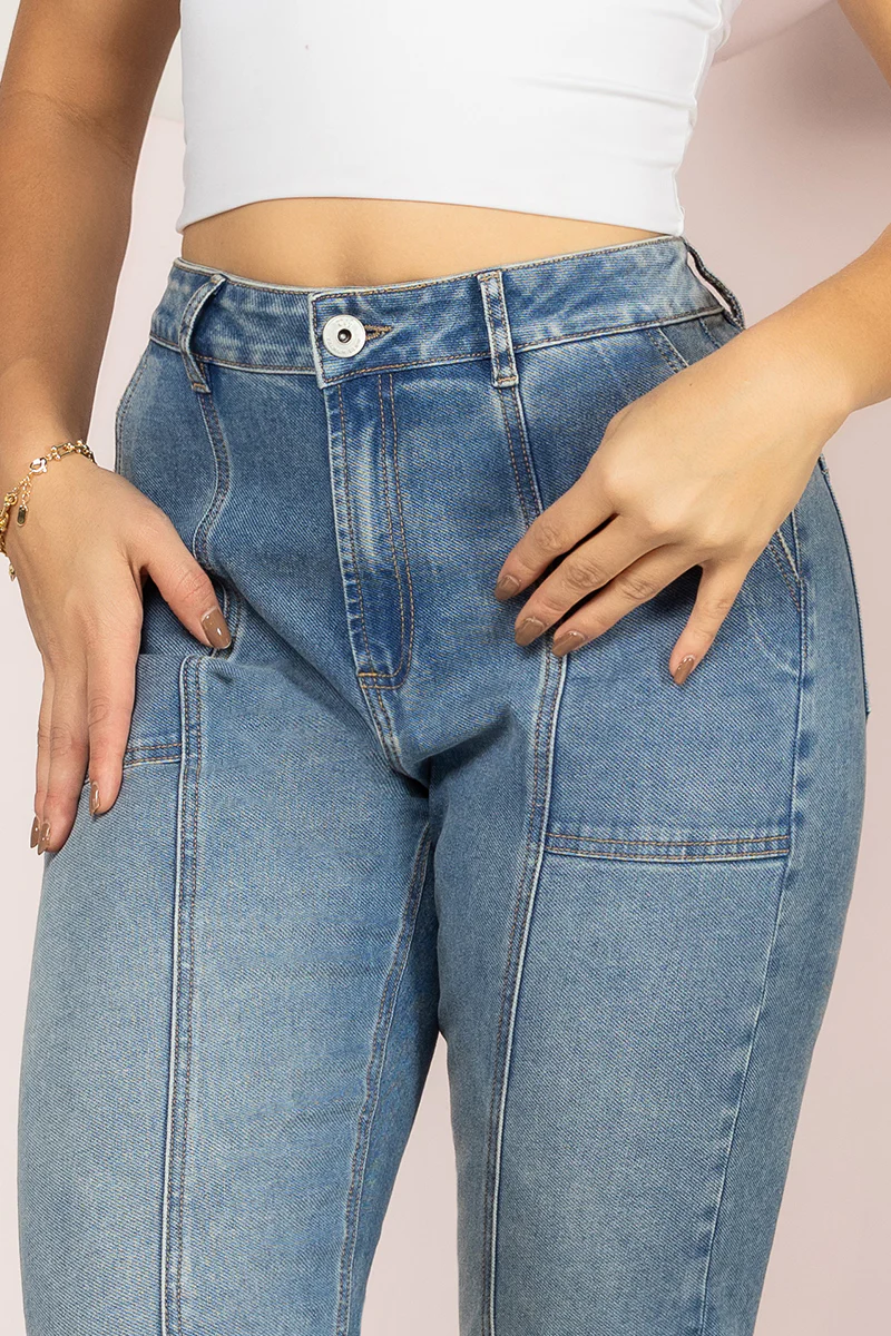 Jean Mom Fit Tiro Alto Denim Azul Medio Marca Trucco´s - Image 6