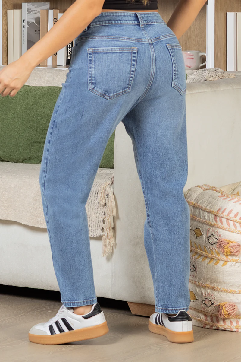 Jean Mom Fit Tiro Alto Denim Azul Medio Casual Marca Trucco´s - Image 4