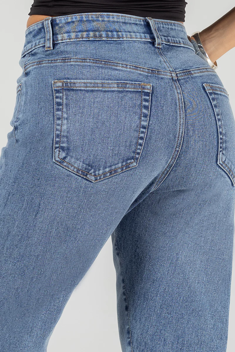 Jean Mom Fit Tiro Alto Denim Azul Medio Casual Marca Trucco´s - Image 5