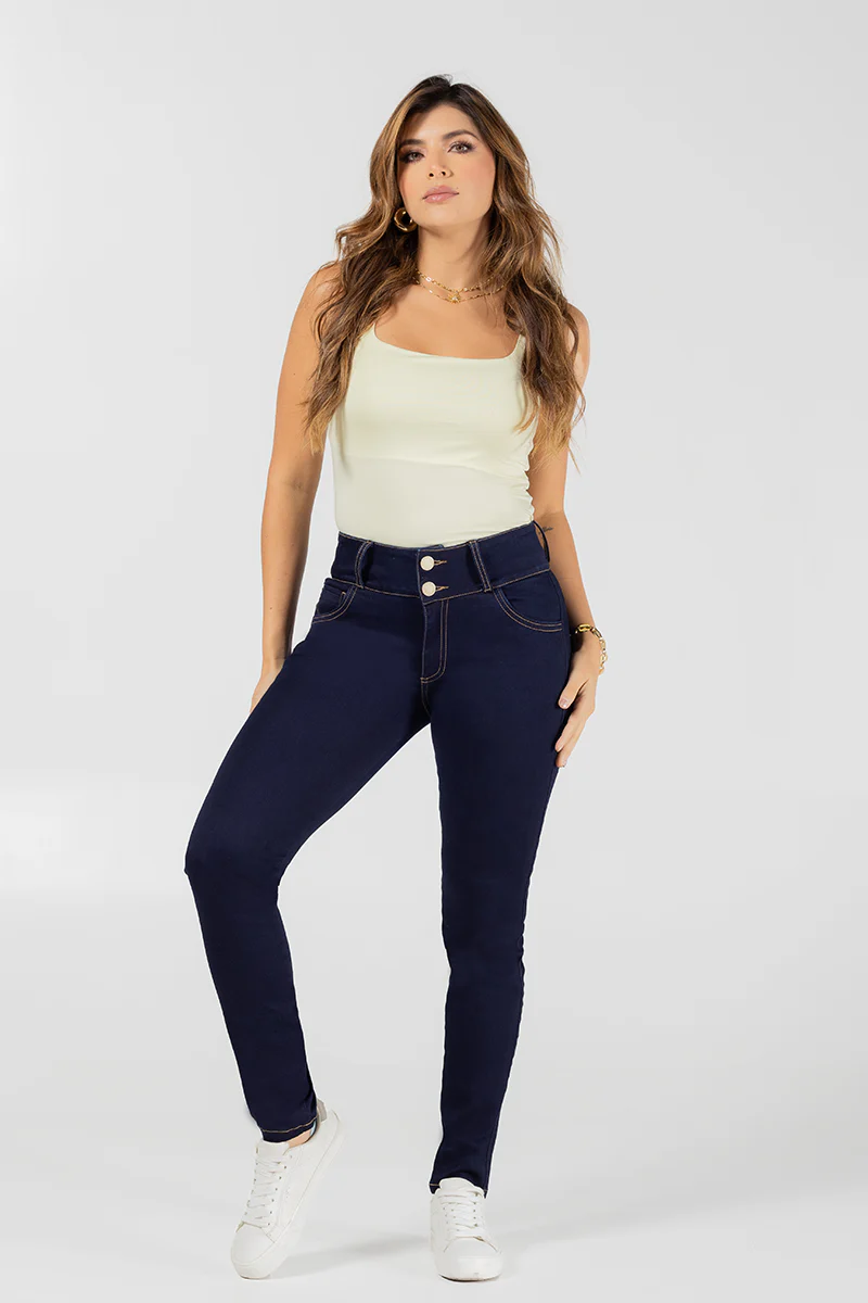 Jean Skinny Cintura Alta Ajustado Stretch Azul Oscuro Marca Trucco´s