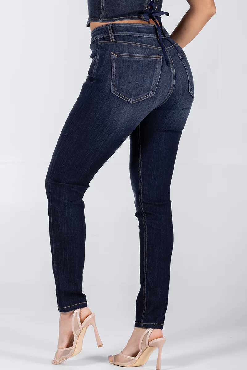 Jean Skinny Cintura Alta Ajustado Azul Oscuro Marca Trucco´s - Image 5