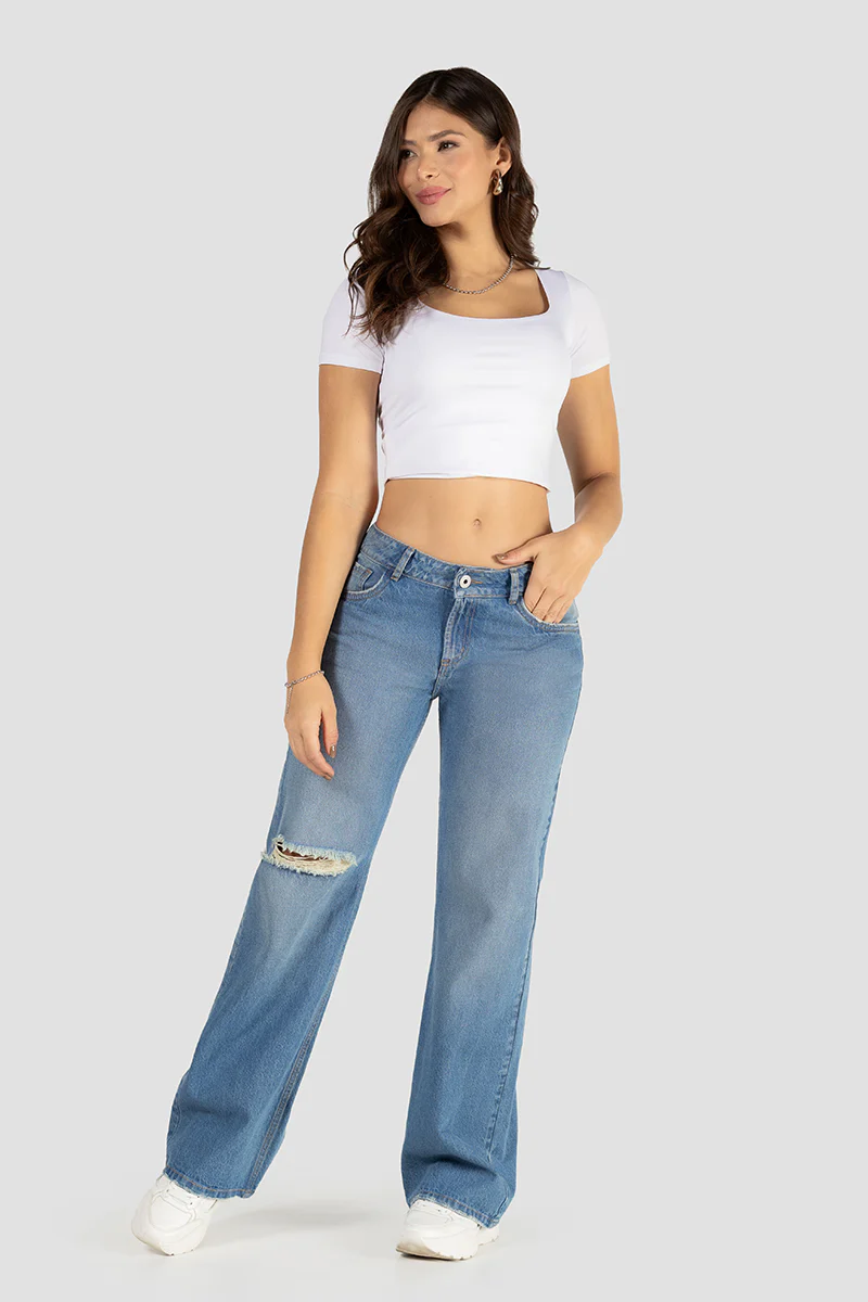 Jean Wide Leg Tiro Alto Mujer Denim Chic Marca Trucco´s