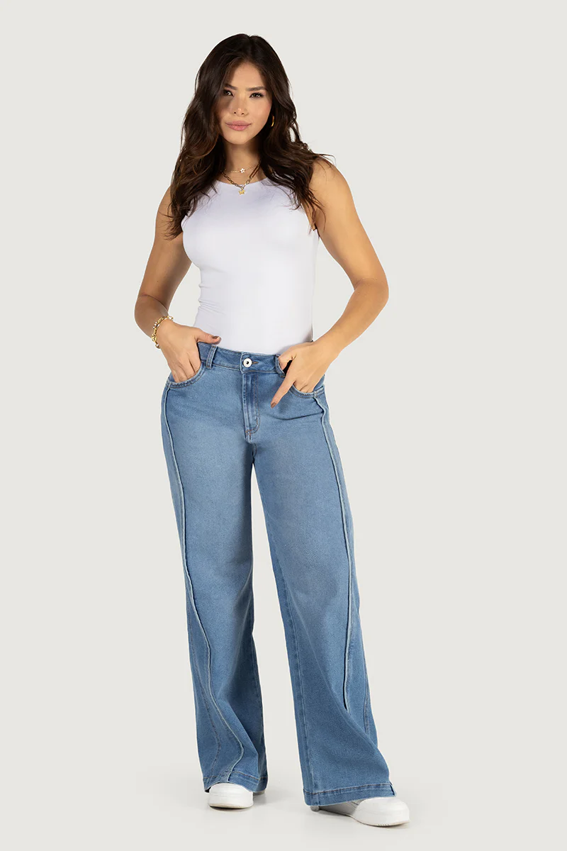 Jean Wide Leg High Waist Denim Corte Amplio y Elegante Marca Trucco´s