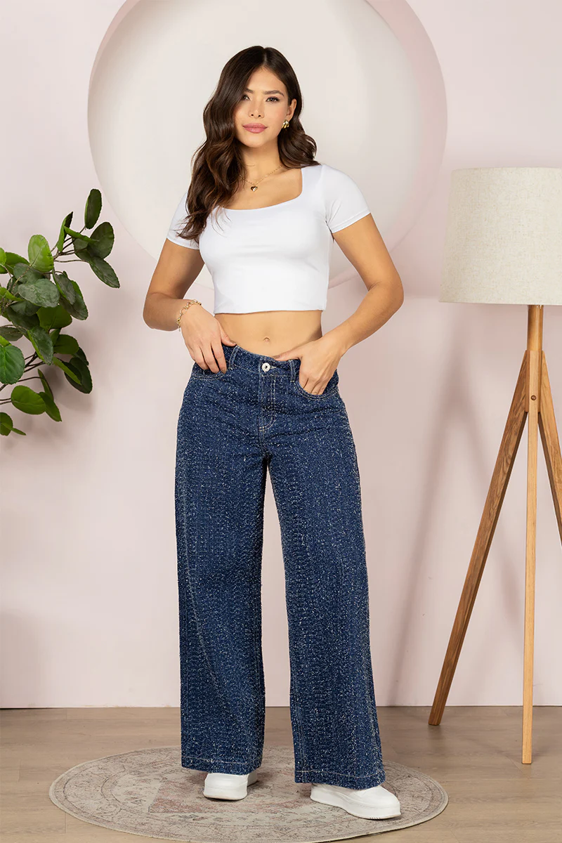 Jean Wide Leg Cintura Alta Denim Premium Azul oscuro Marca Trucco´s - Image 2