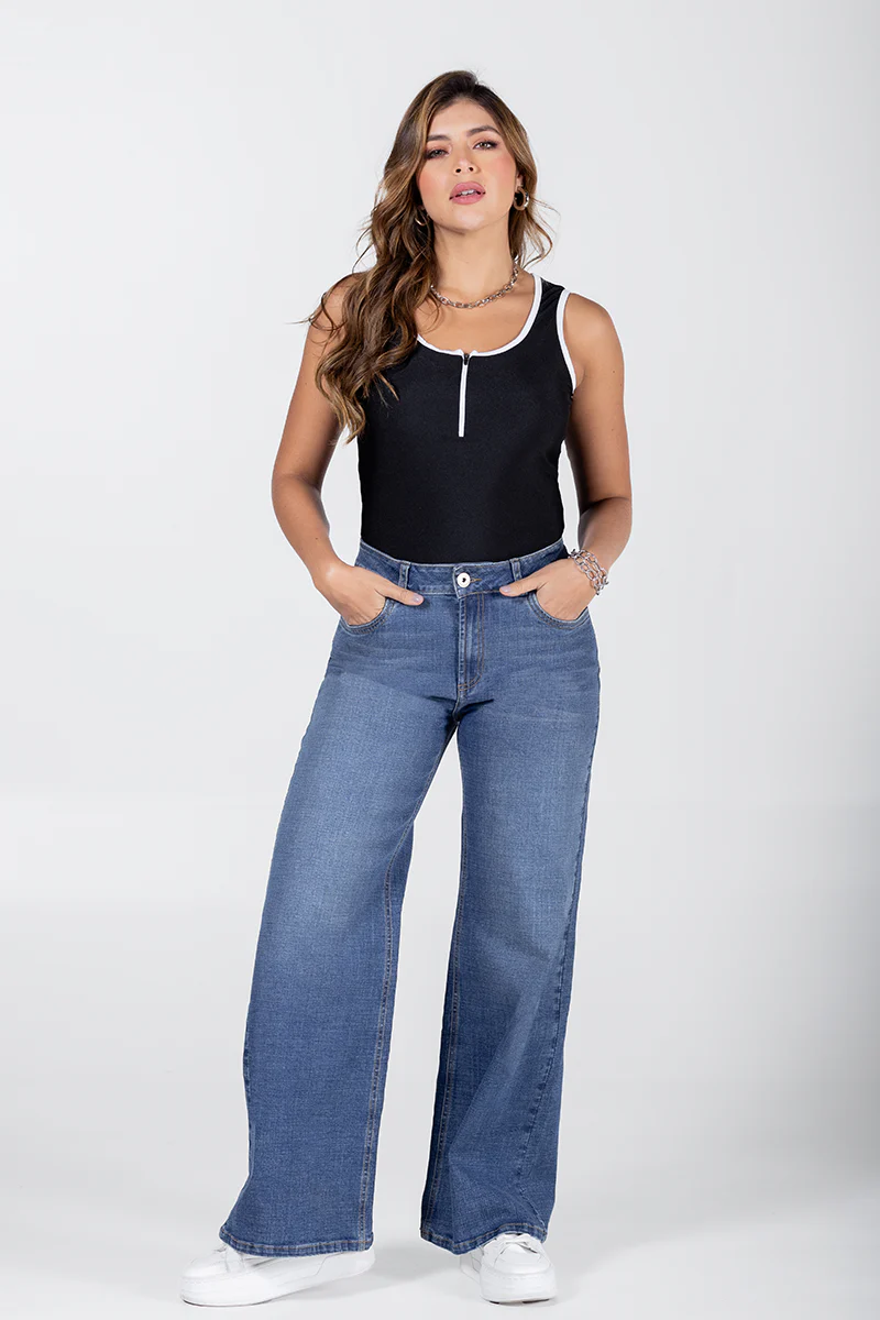 Jean Wide Leg Mujer Tiro Alto Estilo Casual Marca Trucco´s