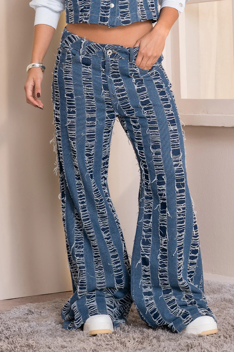 Jean Wide leg Tiro Alto Denim Destroyer Marca Trucco´s - Image 4