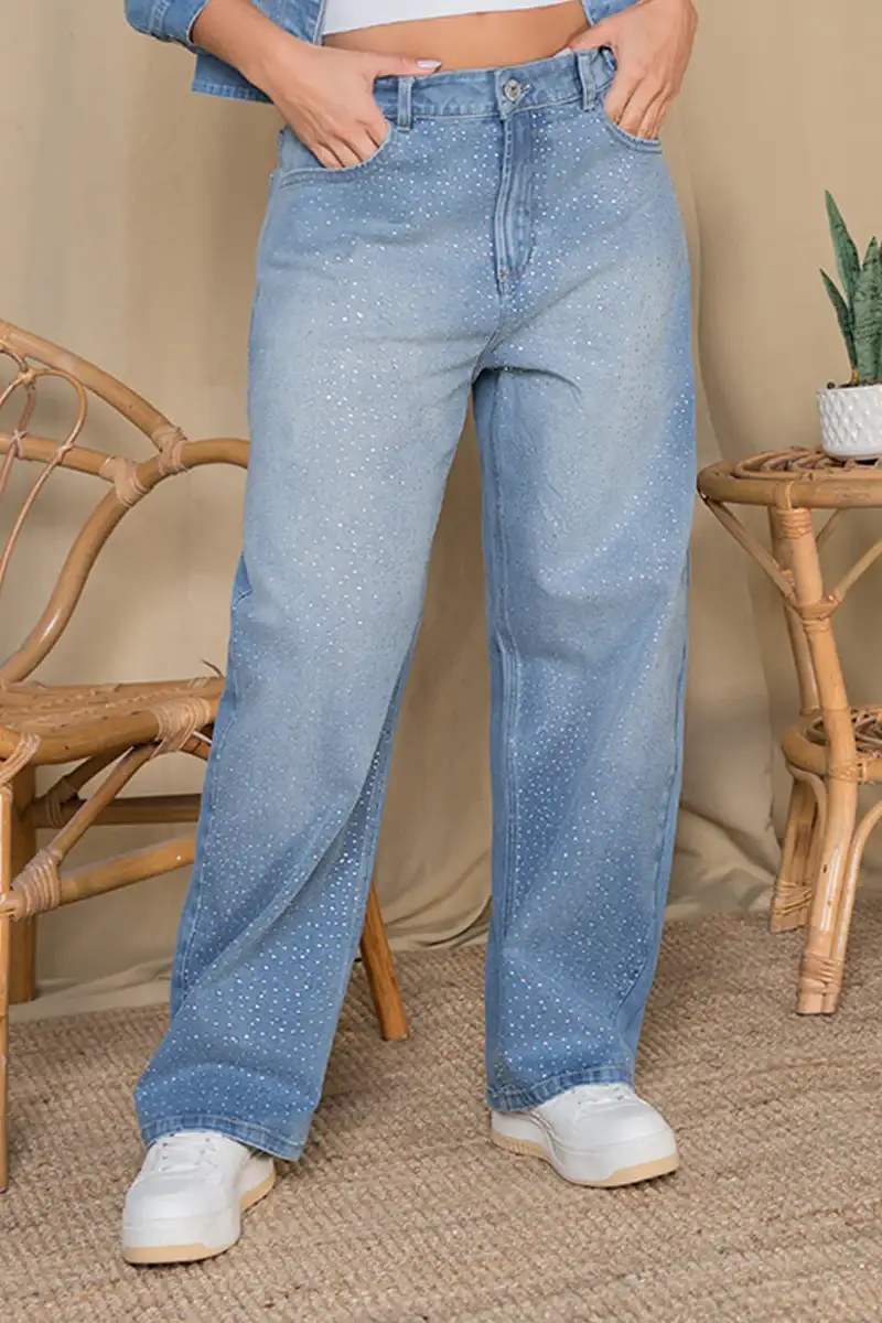 Jean Barrel Tiro Alto Con Brillos Marca Truccos - Image 3