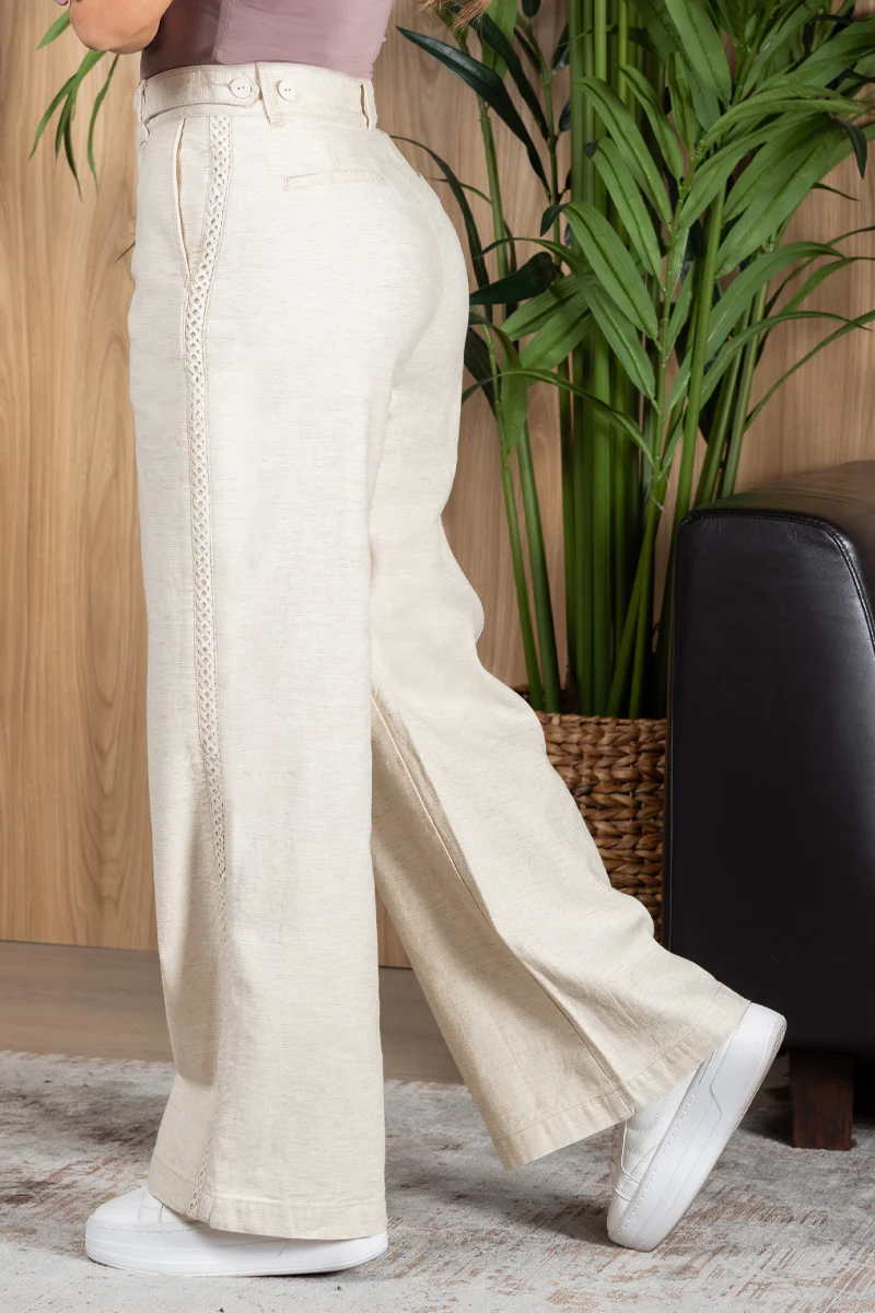 Pantalón Wide Leg Talle Alto en Lino Natural para Mujer - Marca Trucco´s - Image 4