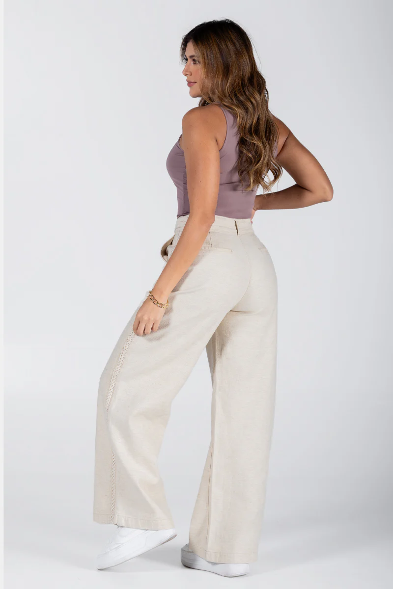 Pantalón Wide Leg Talle Alto en Lino Natural para Mujer - Marca Trucco´s - Image 5